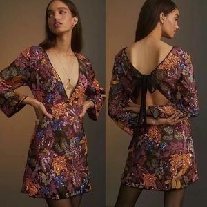 ANTHROPOLOGIE Sequined Embroidered Mini Dress
